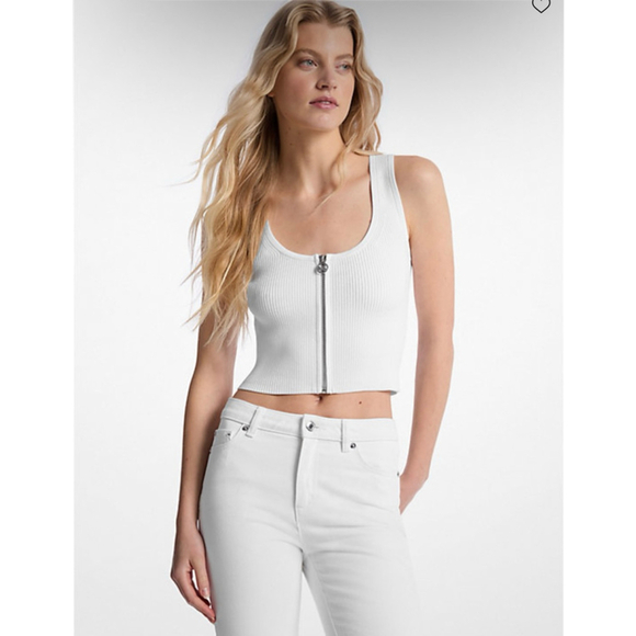 Michael Kors Black Viscose Zip Up Tank Top Size L White - Picture 1 of 4